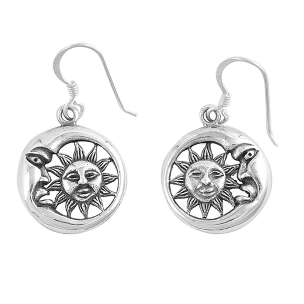 Sterling Silver Sun And Moon Shaped Plain EarringsAnd Earring Height 16 mm