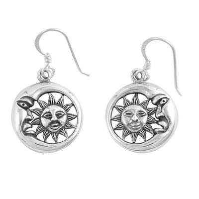 Sterling Silver Sun And Moon Shaped Plain EarringsAnd Earring Height 16 mm