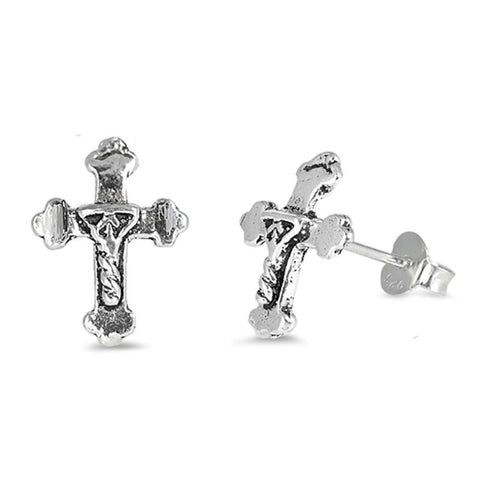 Sterling Silver Cross Shaped Small Stud EarringsAnd Earrings Height 10mm