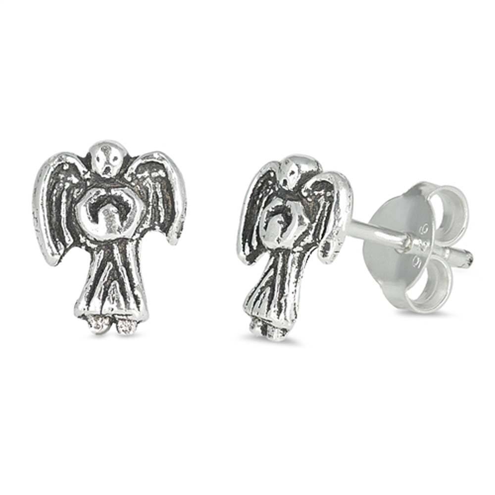 Sterling Silver Angel Shaped Small Stud EarringsAnd Earrings Height 9mm
