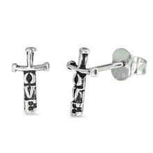 Load image into Gallery viewer, Sterling Silver Love Cross Shaped Small Stud EarringsAnd Earrings Height 9mm