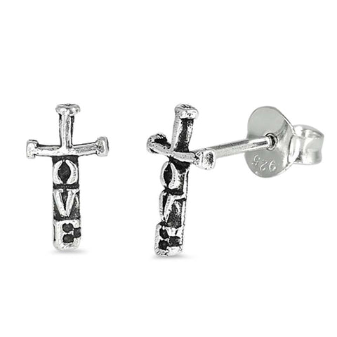 Sterling Silver Love Cross Shaped Small Stud EarringsAnd Earrings Height 9mm