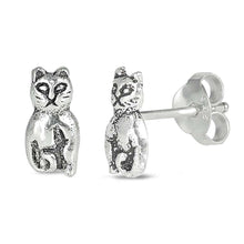 Load image into Gallery viewer, Sterling Silver Cat Shaped Small Stud EarringsAnd Earrings Height 9mm