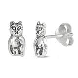 Sterling Silver Cat Shaped Small Stud EarringsAnd Earrings Height 9mm