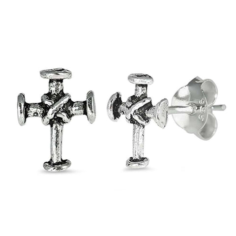 Sterling Silver Cross Shaped Small Stud EarringsAnd Earrings Height 9mm