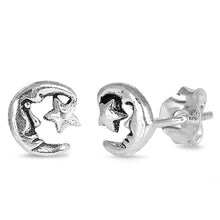 Load image into Gallery viewer, Sterling Silver Moon And Star Shaped Small Stud EarringsAnd Earrings Height 7mm