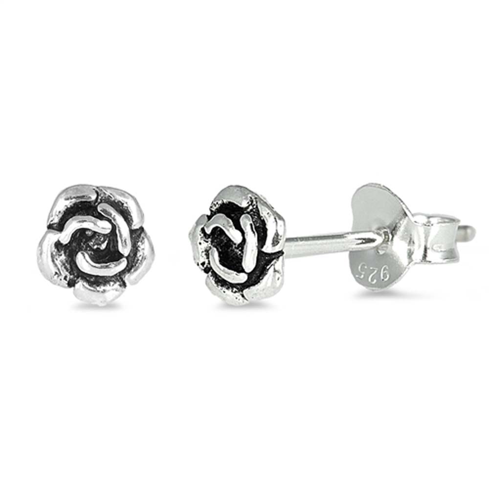 Sterling Silver Moon Rose Shaped Small Stud EarringsAnd Earrings Height 5mm