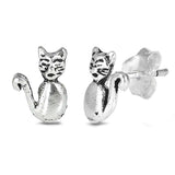 Sterling Silver Cat Shaped Small Stud EarringsAnd Earrings Height 8mm