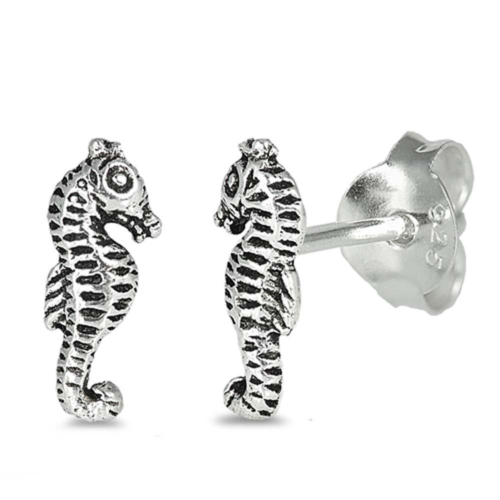 Sterling Silver Seahorse Shaped Small Stud EarringsAnd Earrings Height 8mm