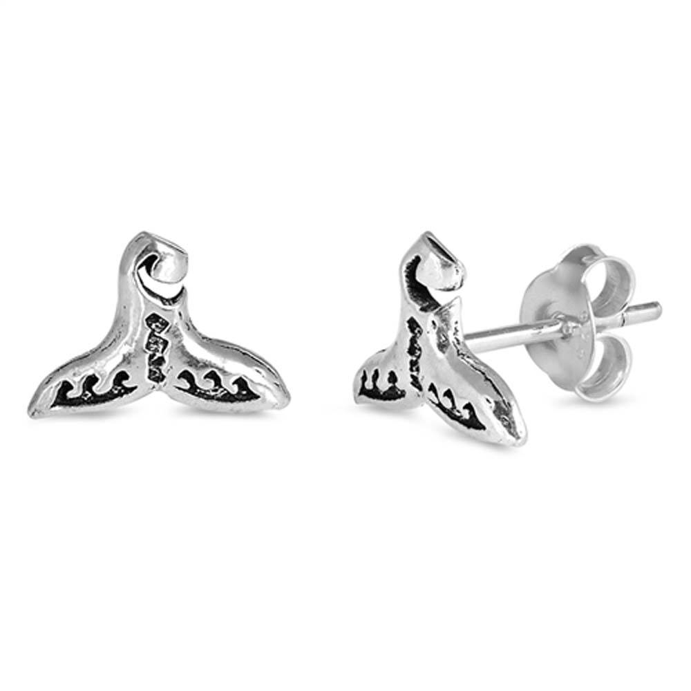 Sterling Silver Whale Tail Shaped Small Stud EarringsAnd Earrings Height 7mm