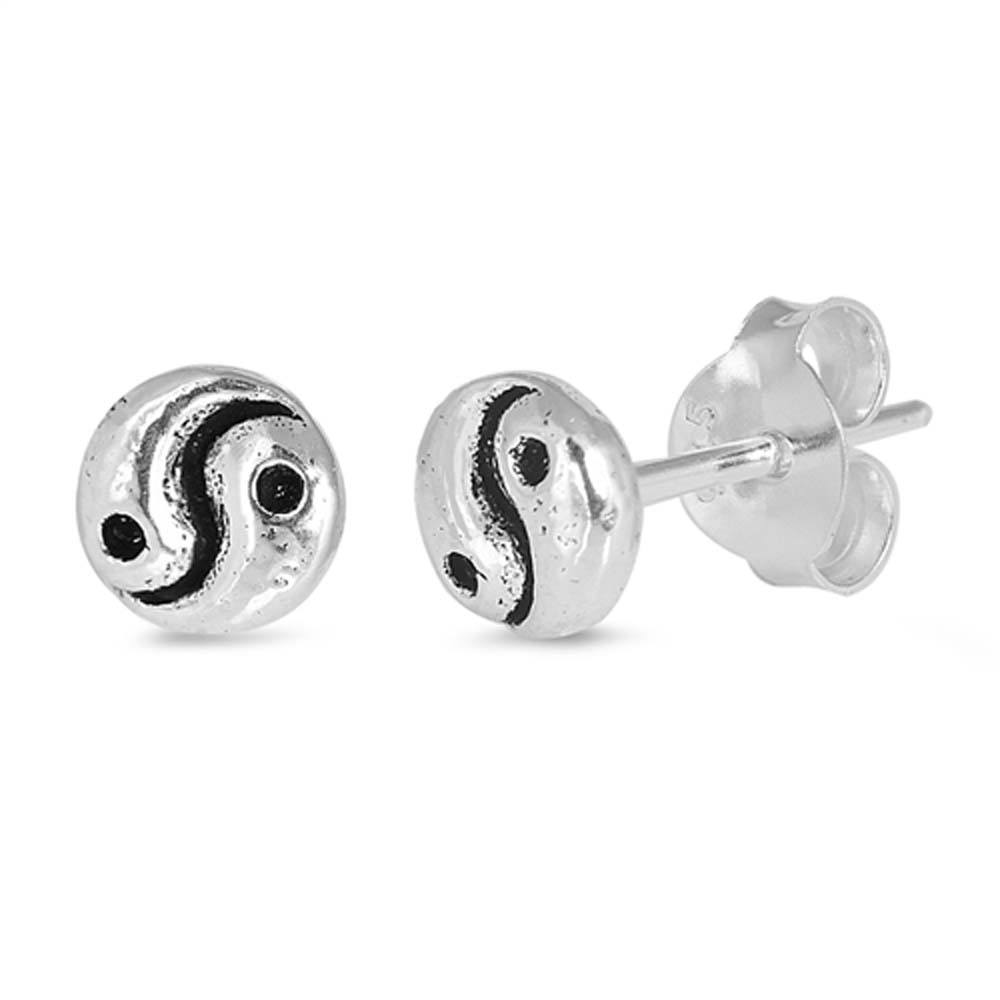 Sterling Silver Yin And Yang Shaped Small Stud EarringsAnd Earrings Height 5mm