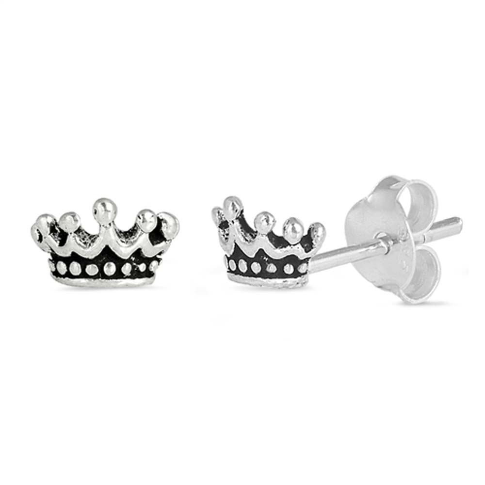 Sterling Silver Crown Shaped Small Stud EarringsAnd Earrings Height 4mm