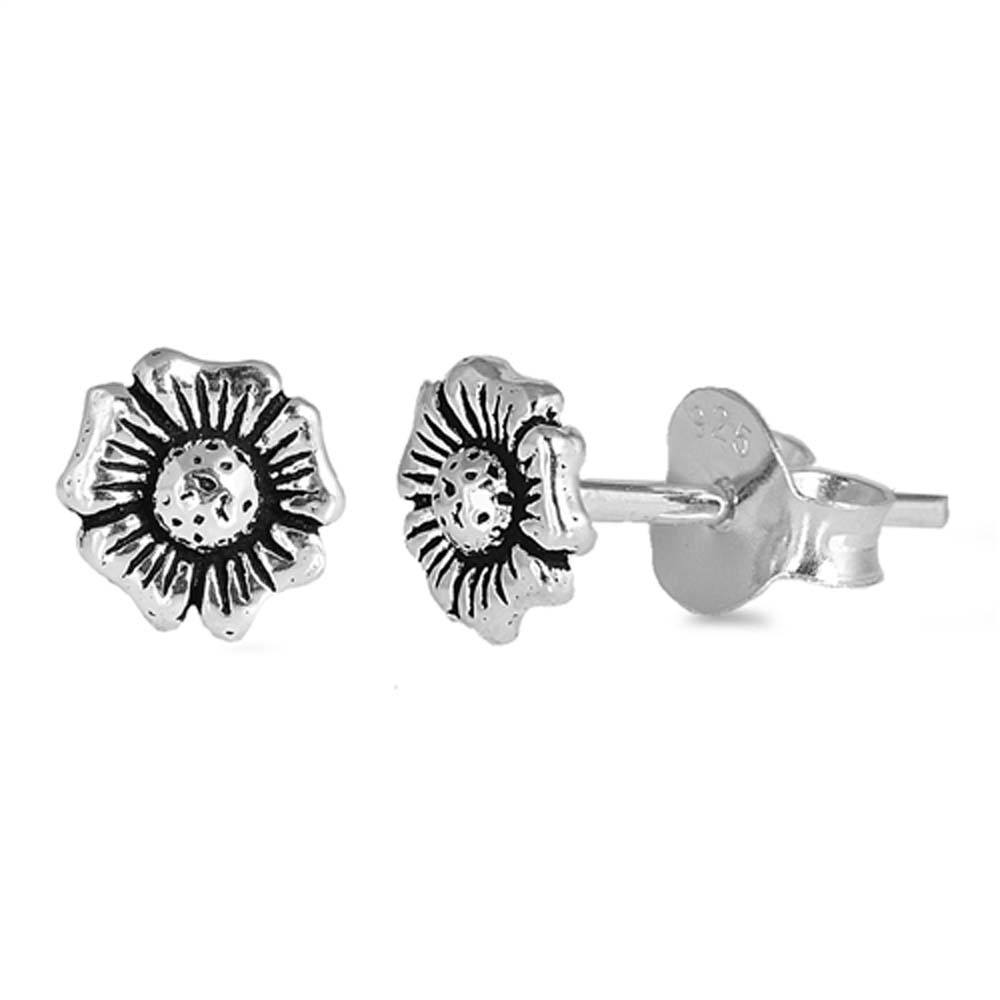 Sterling Silver Flower Shaped Small Stud EarringsAnd Earrings Height 5mm