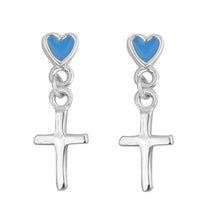 Load image into Gallery viewer, Sterling Silver Heart And Cross 925 Small Stud EarringsAnd Earrings Height 19mm