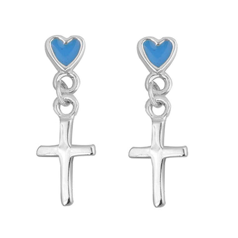 Sterling Silver Heart And Cross 925 Small Stud EarringsAnd Earrings Height 19mm