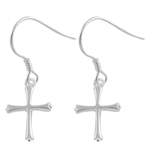 Sterling Silver Cross Small Stud Earrings, Height 14mm