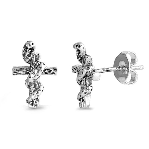 Sterling Silver Snake Cross 925 Small Stud EarringsAnd Earrings Height 12mm