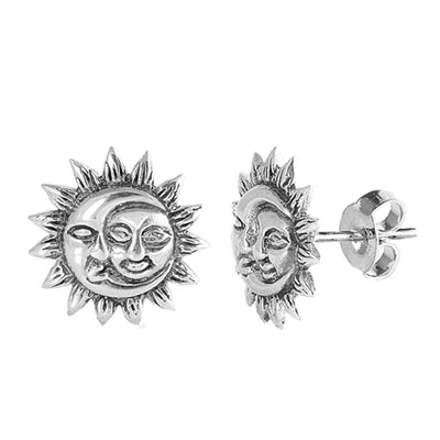Sterling Silver Moon and Sun Small Stud Earrings