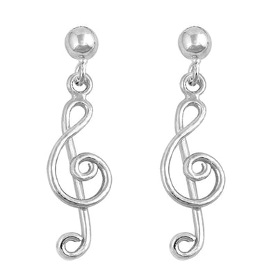 Sterling Silver Stud Music Note Plain Earrings