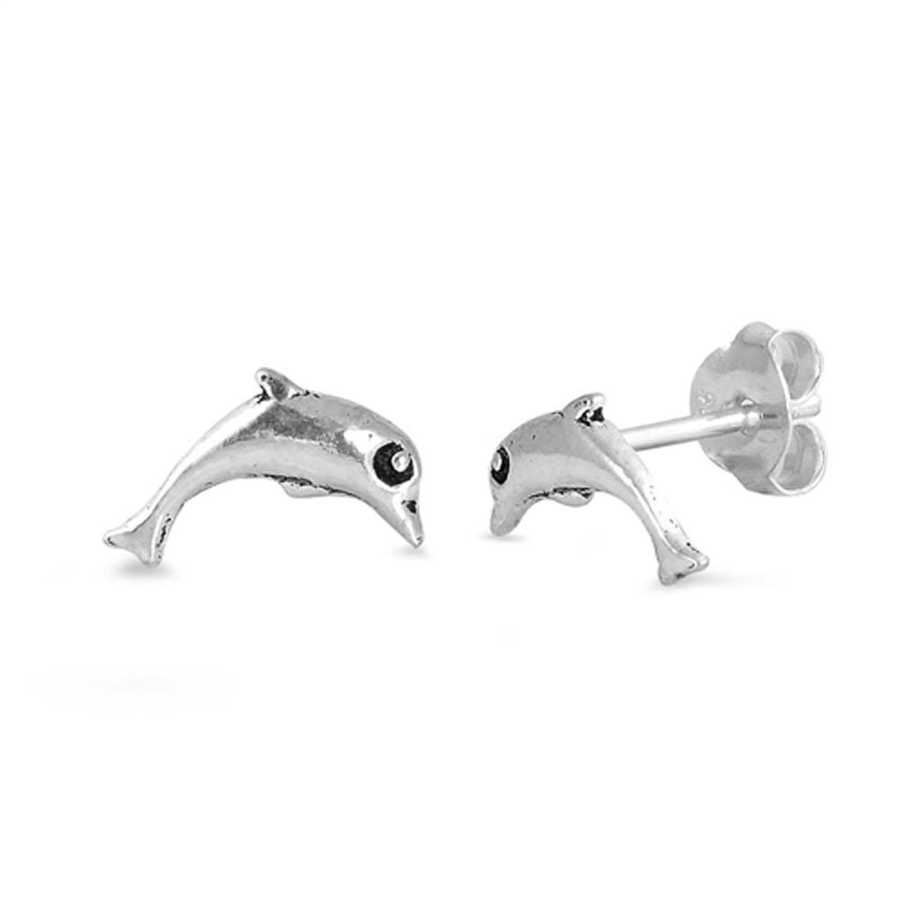 Sterling Silver Dolphin Shaped Small Stud EarringsAnd Earrings Height 6mm
