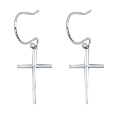 Sterling Silver Stud Cross Plain Earrings