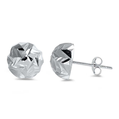 Sterling Silver Stud Diamond Cut Half Ball Plain Earrings