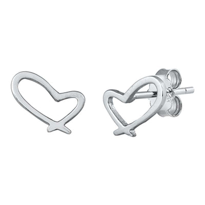 Sterling Silver Heart Small Stud Earrings with CZ