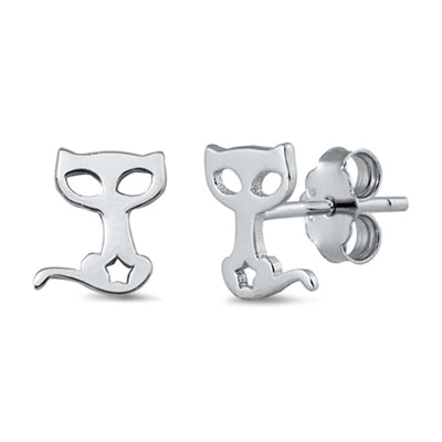 Sterling Silver Cat Small Stud Earrings with CZ