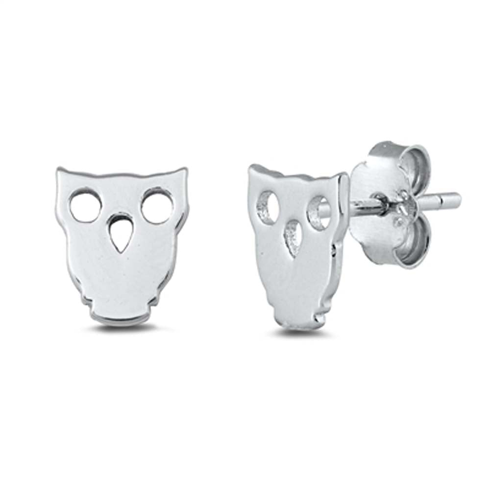 Sterling Silver Owl Small Stud Earrings with CZ