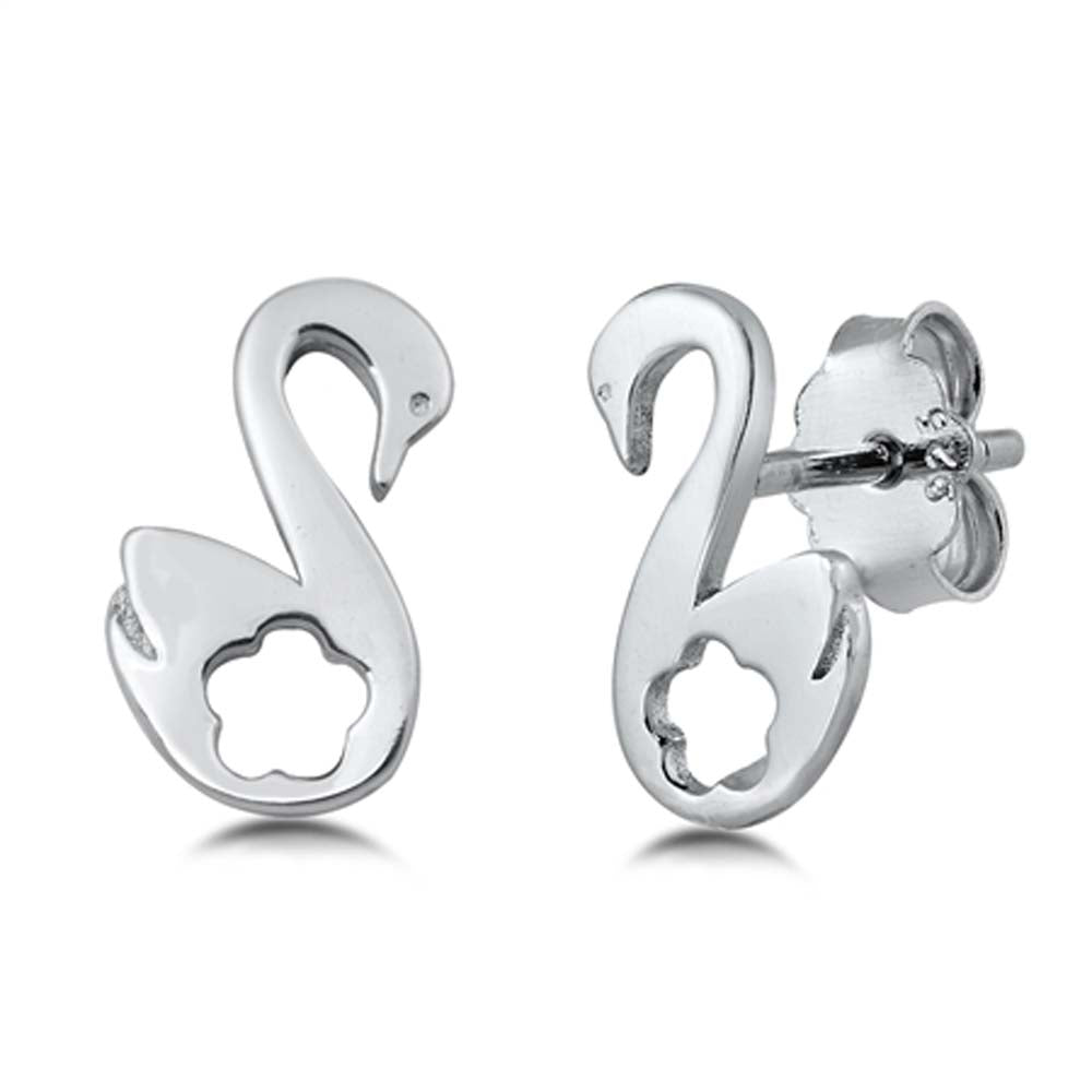 Sterling Silver Swan Small Stud Earrings with CZ