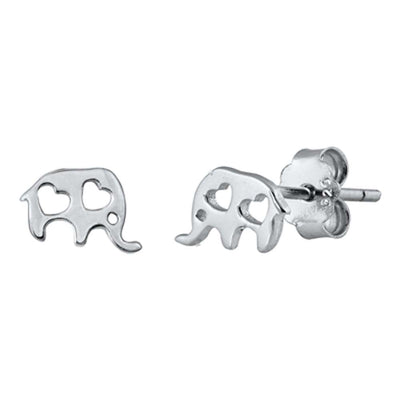 Sterling Silver Elephant Small Stud Earrings with CZ