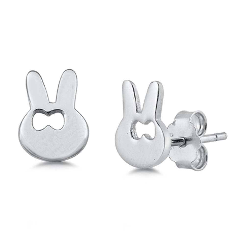 Sterling Silver Rabbit Small Stud Earrings with CZ