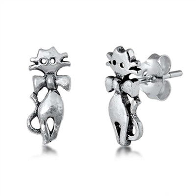 Sterling Silver Cat Small Stud Earrings