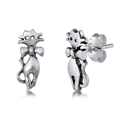 Sterling Silver Cat Small Stud Earrings