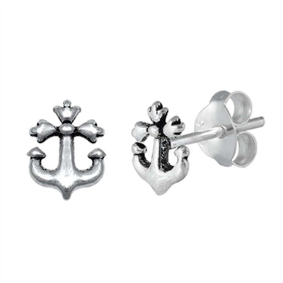 Sterling Silver Anchor Small Stud Earrings