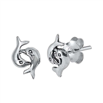 Sterling Silver Dolphin Small Stud Earrings
