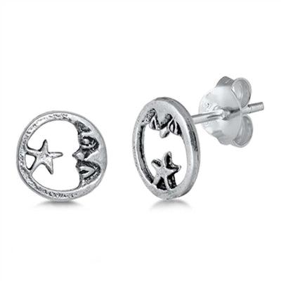 Sterling Silver Moon & Star Small Stud Earrings