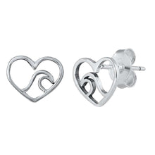 Load image into Gallery viewer, Sterling Silver Heart &amp; Wave SmallStud Earrings
