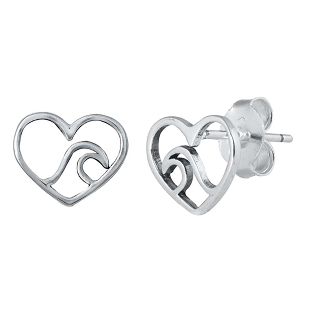 Sterling Silver Heart & Wave SmallStud Earrings