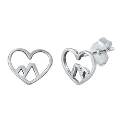 Sterling Silver Oxidized Heart & Mountain Small Stud Earrings