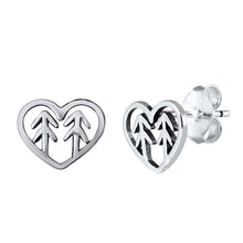 Load image into Gallery viewer, Sterling Silver Trees in Heart Small Stud Earrings