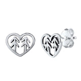 Sterling Silver Trees in Heart Small Stud Earrings