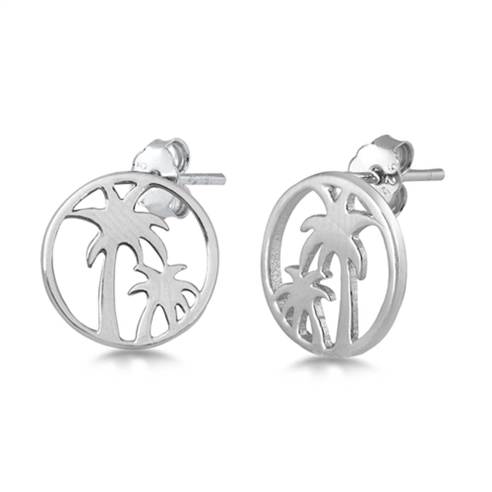 Sterling Silver Palm Trees Small Stud Earrings