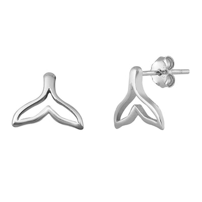 Sterling Silver High Polish Whale Tail Small Stud Earrings