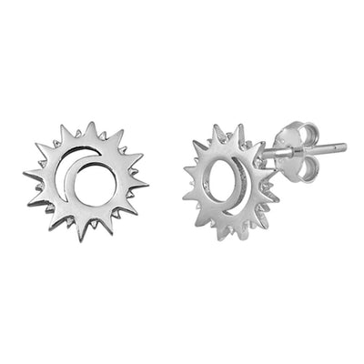 Sterling Silver High Polish Sun & Moon Small Stud Earrings