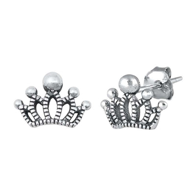 Sterling Silver Crown Small Stud Earrings
