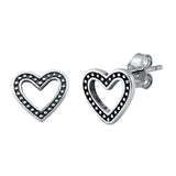 Sterling Silver Oxidized Heart Small Stud Earrings