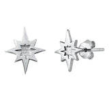 Sterling Silver Rhodium Plated Twinkle Star Small Stud Earrings