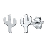 Sterling Silver Rhodium Plated Cactus Small Stud Earrings