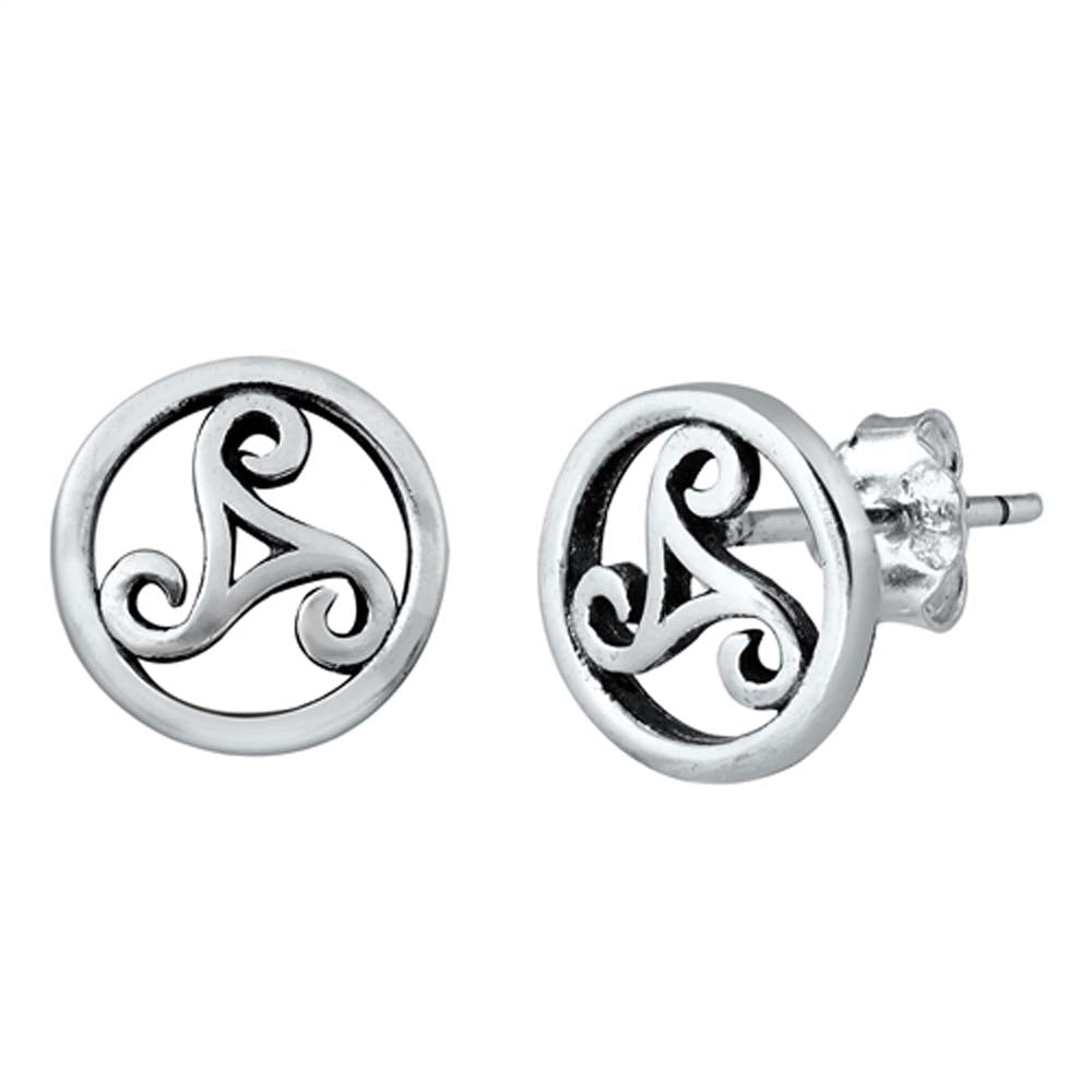 Sterling Silver Oxidized Triskelion Small Stud Earrings